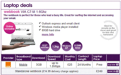 Free Webbook Mini Laptop With Orange Mobile Broadband At The Carphone Warehouse